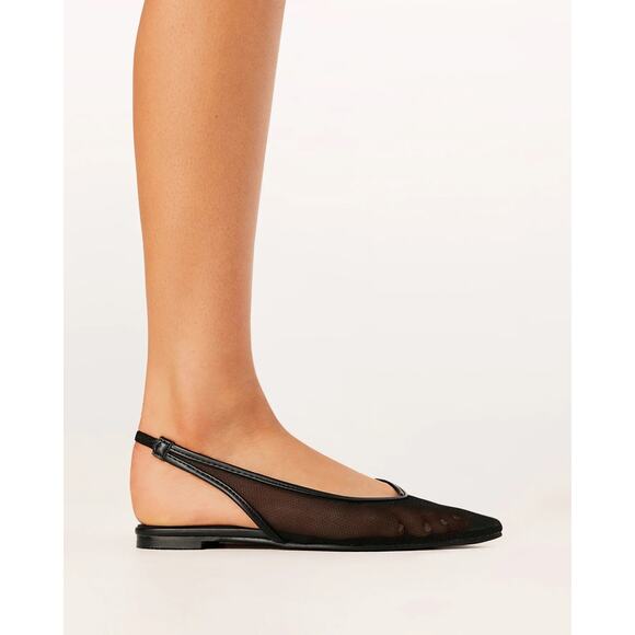 Women’s Black Mesh Slingbacks Pointed Toe Flats Size 8 - Picture 1 of 10